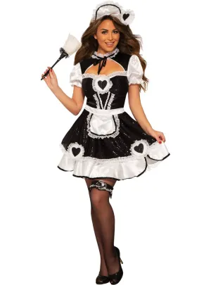 Sequin Black and White French Maid Womens Sexy Costume