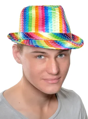 Sequin Rainbow Adults Satin Fedora Costume Hat