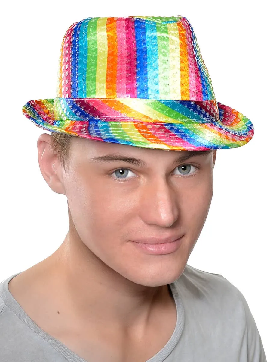 Sequin Rainbow Adults Satin Fedora Costume Hat