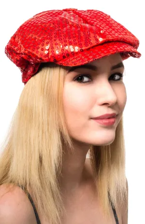 Sequined 70s Go Go Retro Costume Cap in Red