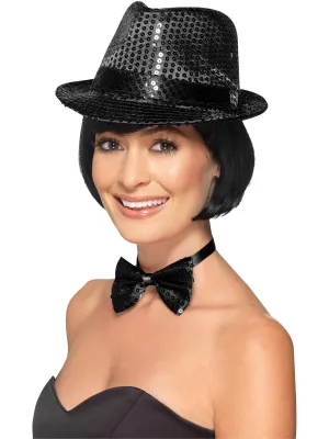 Sequined Black Adults Trilby Costume Hat