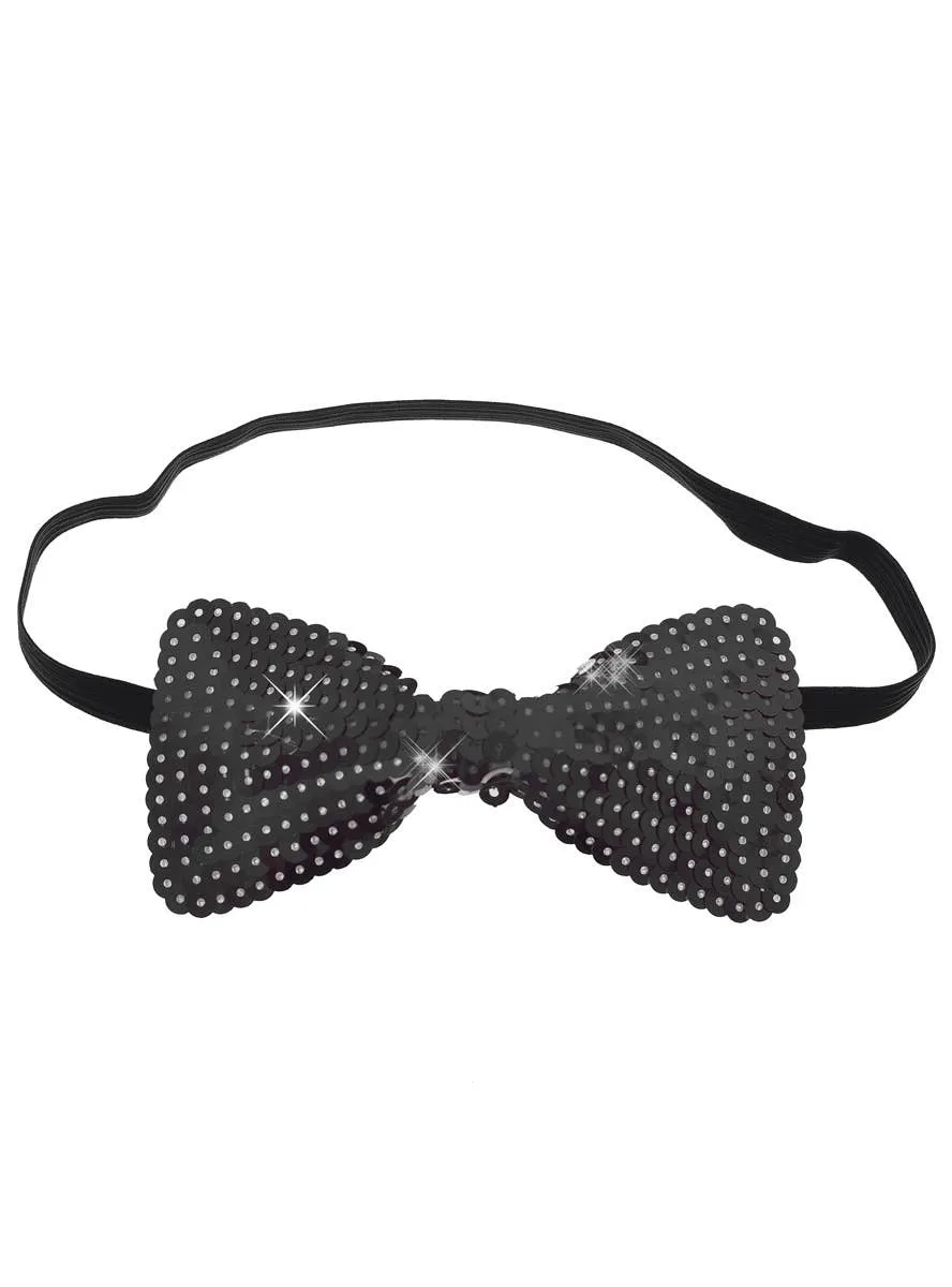 Sequined Black Bow Tie Costume Accessory