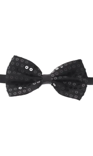 Sequined Black Satin Bow Tie