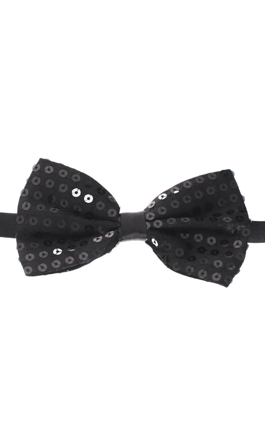 Sequined Black Satin Bow Tie