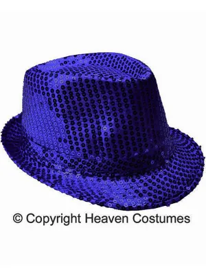 Sequined Blue Fedora Costume Hat