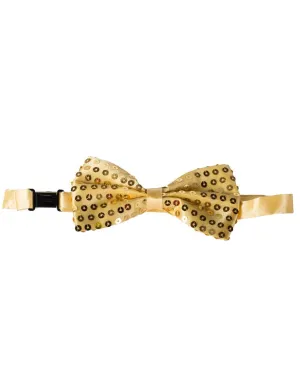 Sequined Gold Satin Bow Tie