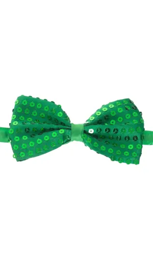 Sequined Green Satin Bow Tie