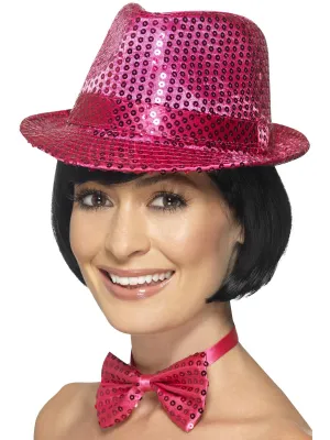 Sequined Hot Pink Adults Trilby Costume Hat