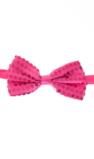 Sequined Hot Pink Satin Bow Tie