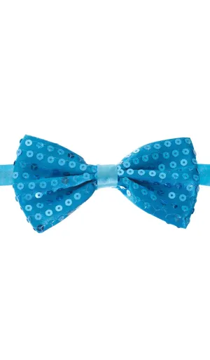 Sequined Light Blue Satin Bow Tie