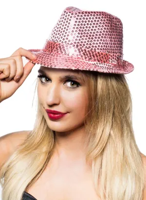 Sequined Light Pink Fedora Costume Hat