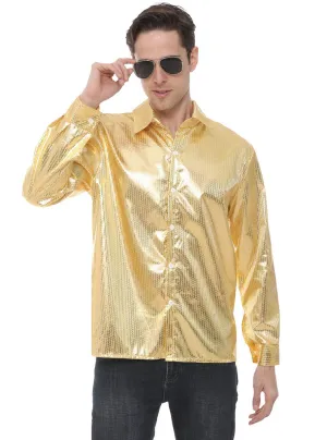 Sequined Mens 70s Gold Costume Disco Shirt