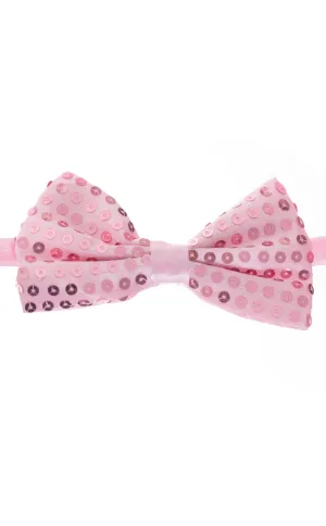 Sequined Pale Pink Satin Bow Tie