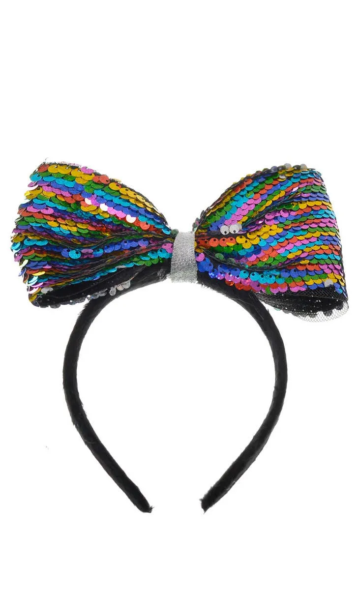 Sequined Rainbow Bow Headband Accessory