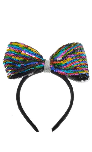 Sequined Rainbow Bow Headband Accessory