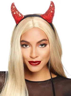 Sequined Red Devil Horns on Headband