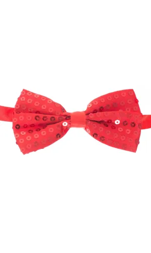 Sequined Red Satin Bow Tie