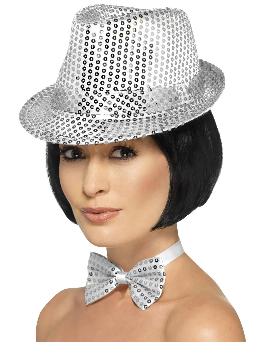 Sequined Silver Adults Trilby Costume Hat