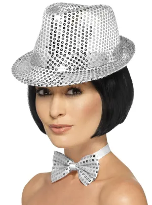 Sequined Silver Adults Trilby Costume Hat