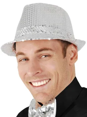 Sequined Silver Gangster Fedora Hat