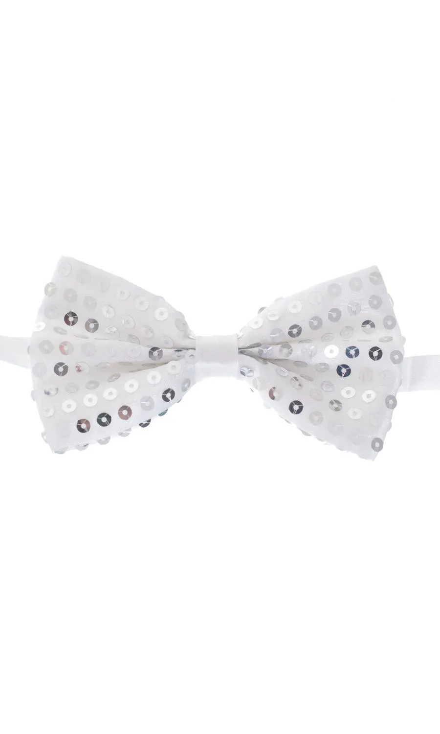 Sequined Silver Satin Bow Tie