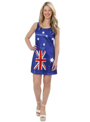 Sequinned Blue Aussie Flag Womens Costume Dress