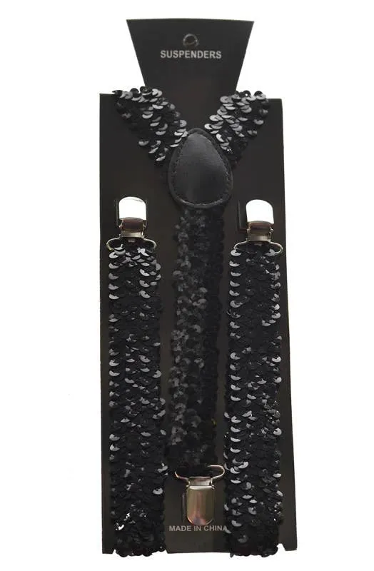 Sequinned Costume Suspenders in Black