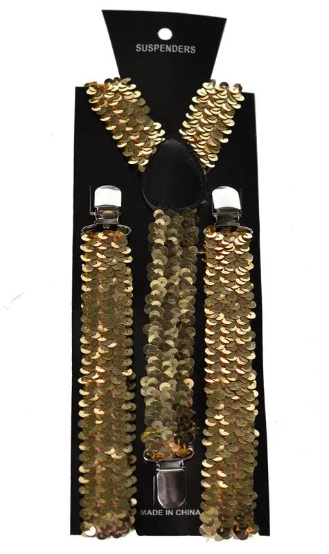 Sequinned Costume Suspenders in Gold