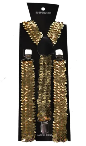 Sequinned Costume Suspenders in Gold