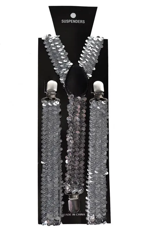 Sequinned Costume Suspenders in Silver