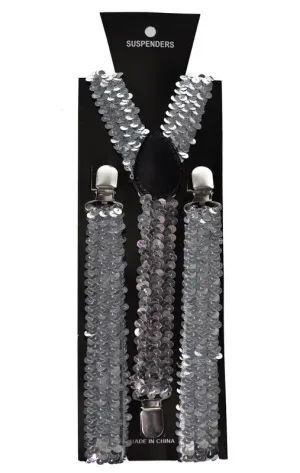 Sequinned Costume Suspenders in Silver