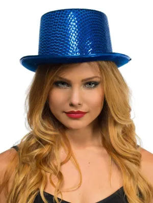 Sequinned Costume Top Hat in Blue