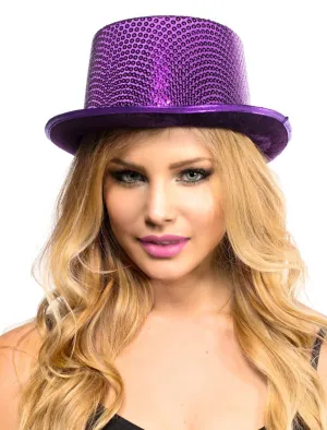 Sequinned Costume Top Hat in Purple