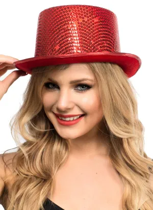 Sequinned Costume Top Hat in Red