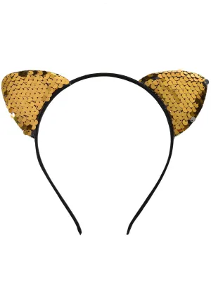 Sequinned Gold Cat Ears Headband Costume Accessory