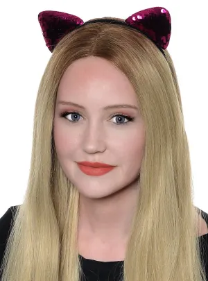 Sequinned Pink Cat Ears Headband Costume Accessory