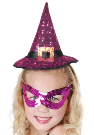 Sequinned Purple Mini Kids Witch Halloween Hat