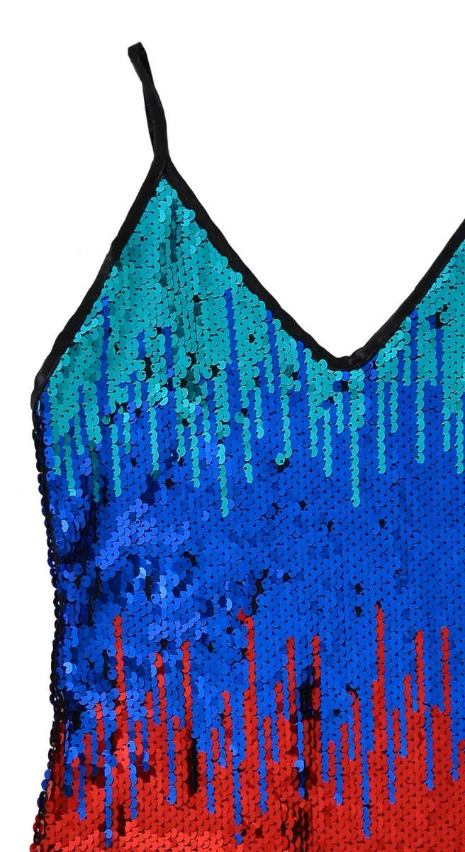 Sequinned Rainbow Womens Mardi Gras Costume Dress