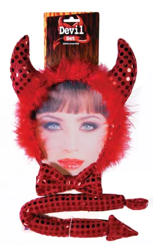 Sequinned Red Devil Horns Costume Accessory Set