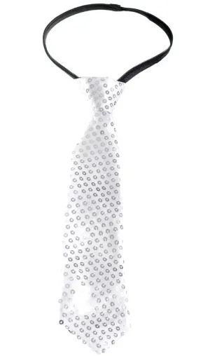 Sequinned Silver Adults Tie Costume Accessory