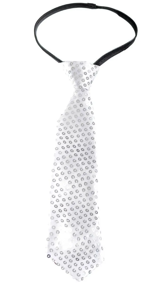 Sequinned Silver Adults Tie Costume Accessory