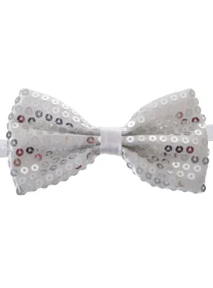Sequinned Silver Satin Bow Tie Costume Accessory