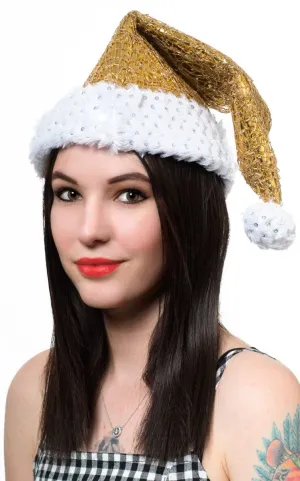 Sequinned Womens Gold Metallic Festive Christmas Hat