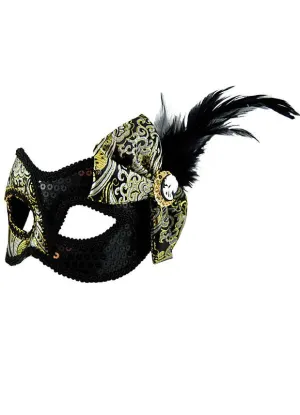 Sequins and Brocade Side Bow Masquerade Mask on Glasses Arms
