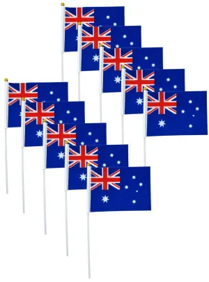 Set of 10 Small 15cm x 10cm Australian Flags on Sticks