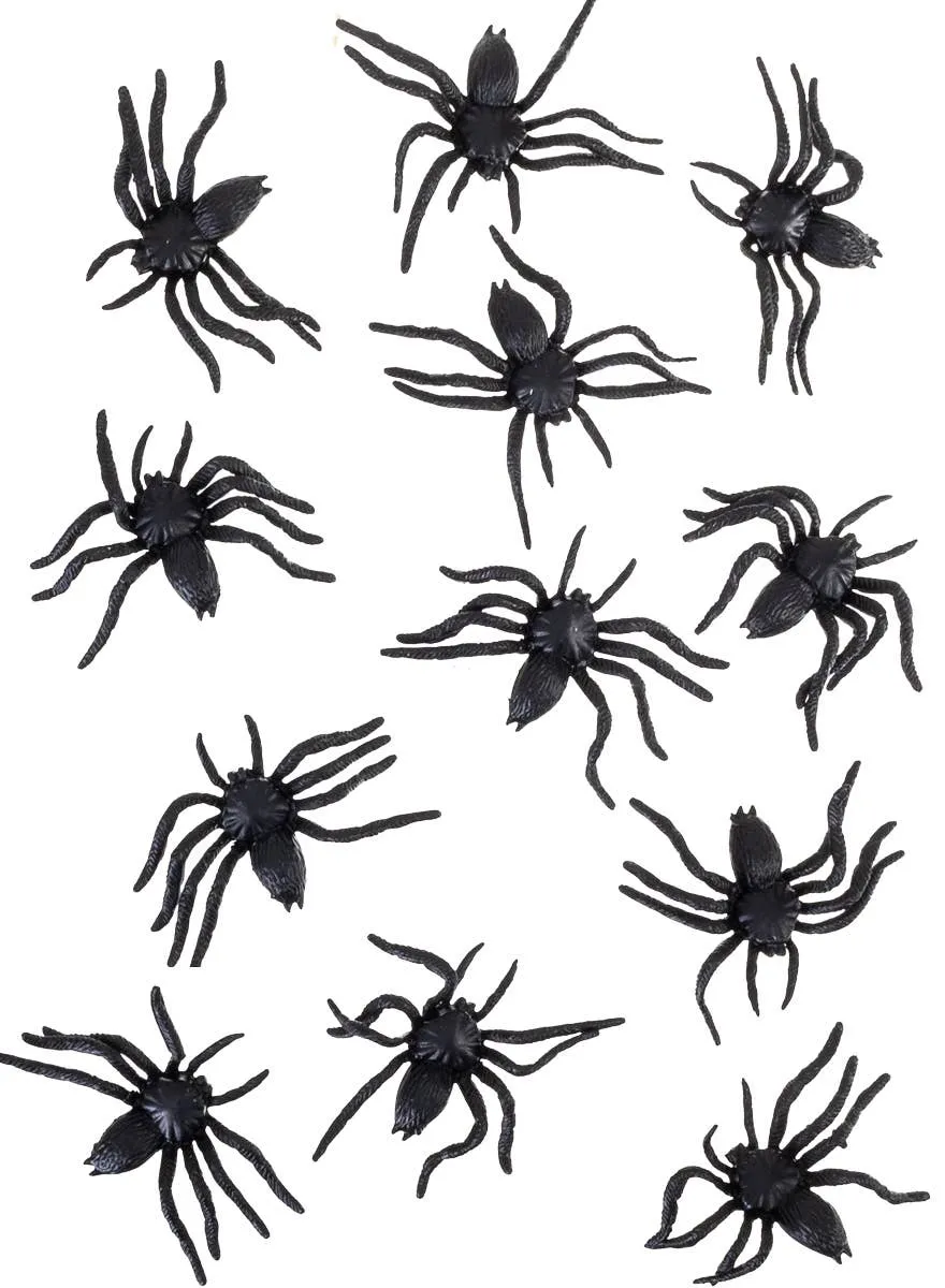 Set of 12 Black Rubber Spiders Halloween Decoration