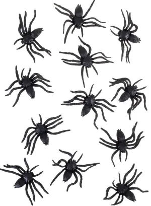Set of 12 Black Rubber Spiders Halloween Decoration