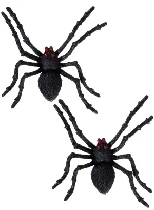 Set of 2 Black Plastic Spiders Halloween Decoration