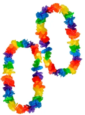 Set of 2 Rainbow Hawaiian Costume Leis