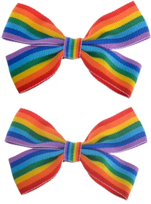 Set of 2 Rainbow Striped Mardi Gras Costume Hair Bows